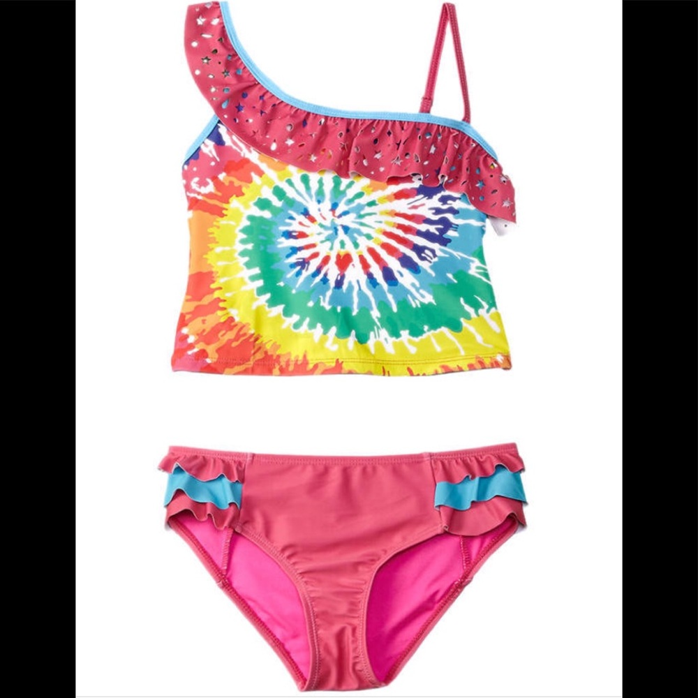 NWT YMI Girls sz 5 1 shoulder laser cutout tie dye